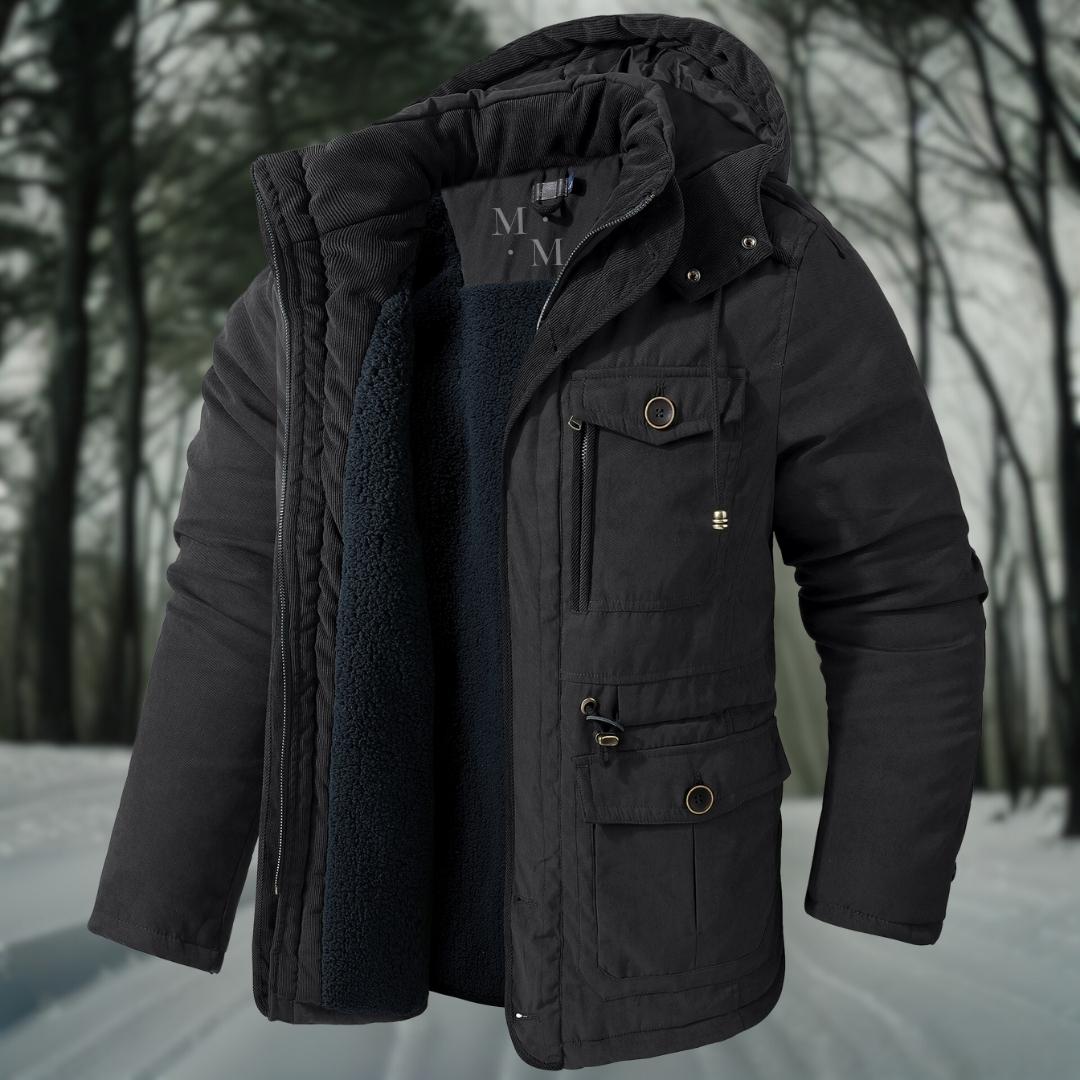 Winterjacke für Herren mit Kapuze, gestepptes Design, mehrere Taschen, reguläre Passform