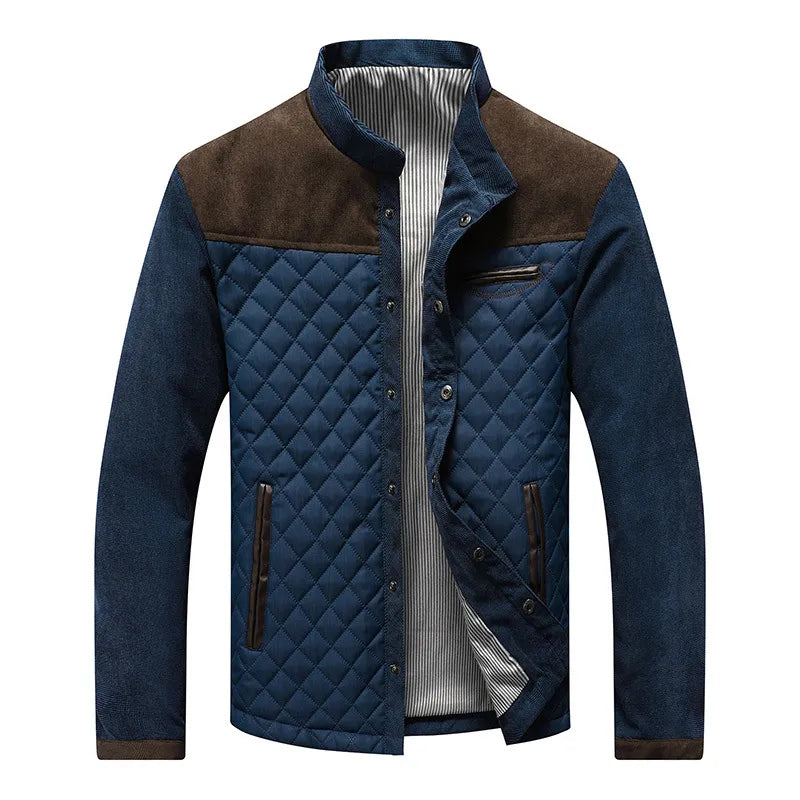 Leichte, gesteppte Herrenjacke mit Stehkragen und Rautenmuster