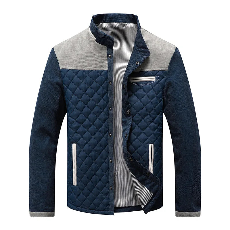 Leichte, gesteppte Herrenjacke mit Stehkragen und Rautenmuster