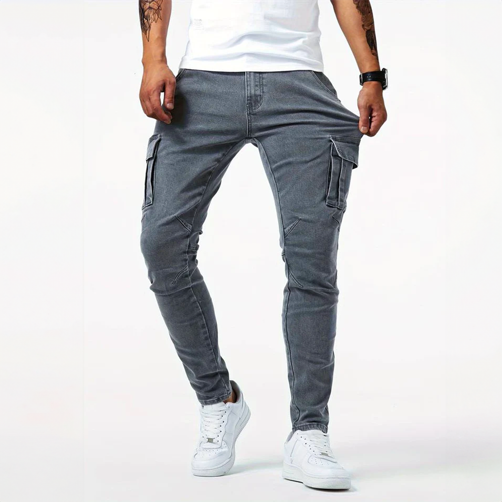 Herren-Cargo-Jeans im Slim-Fit-Stretch mit Seitentaschen
