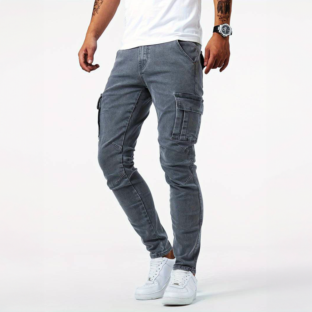 Herren-Cargo-Jeans im Slim-Fit-Stretch mit Seitentaschen