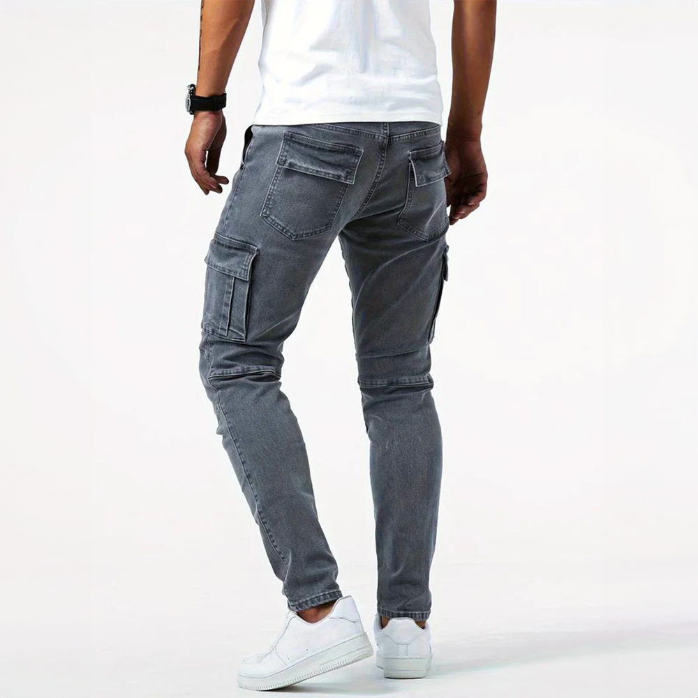 Herren-Cargo-Jeans im Slim-Fit-Stretch mit Seitentaschen