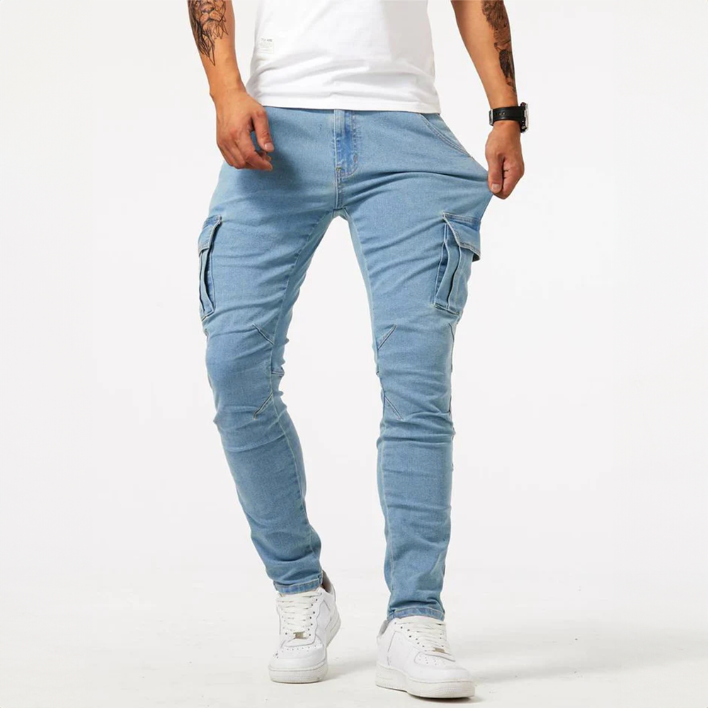 Herren-Cargo-Jeans im Slim-Fit-Stretch mit Seitentaschen