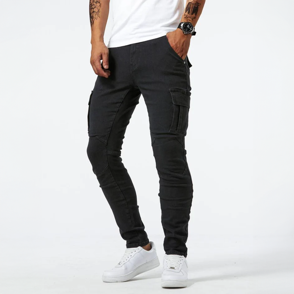 Herren-Cargo-Jeans im Slim-Fit-Stretch mit Seitentaschen