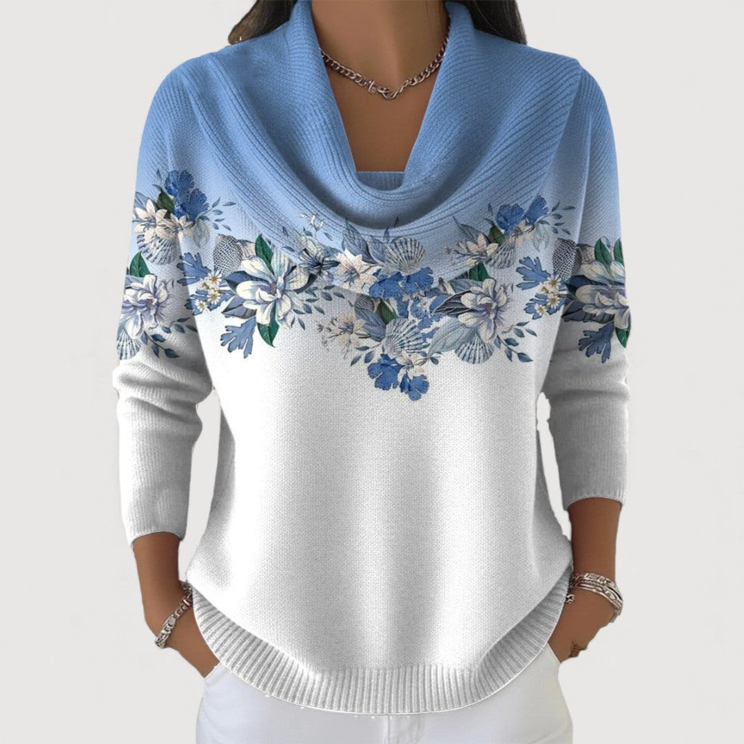 Damenpullover mit Stehkragen, Blumenmuster und lässigem Schnitt