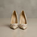 Beige Jacquard High Heels