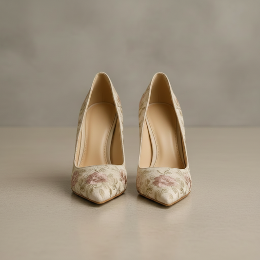 Beige Jacquard High Heels