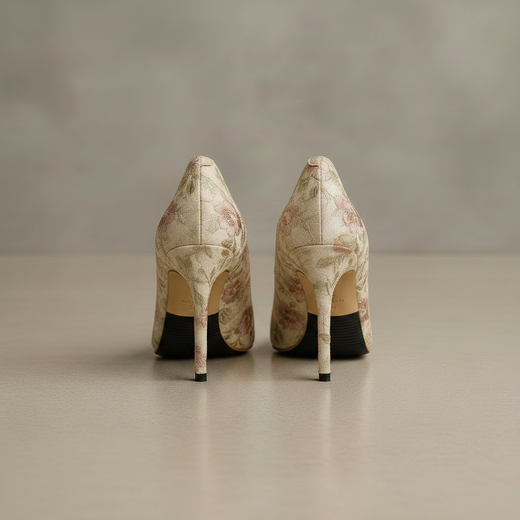 Beige Jacquard High Heels