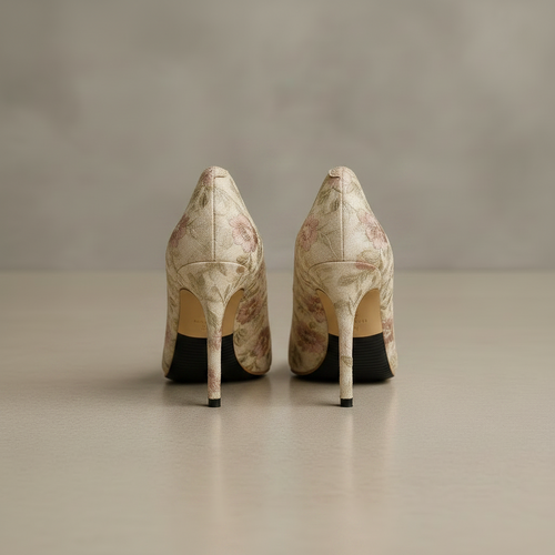 Beige Jacquard High Heels