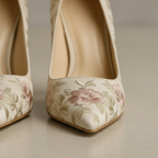 Beige Jacquard High Heels