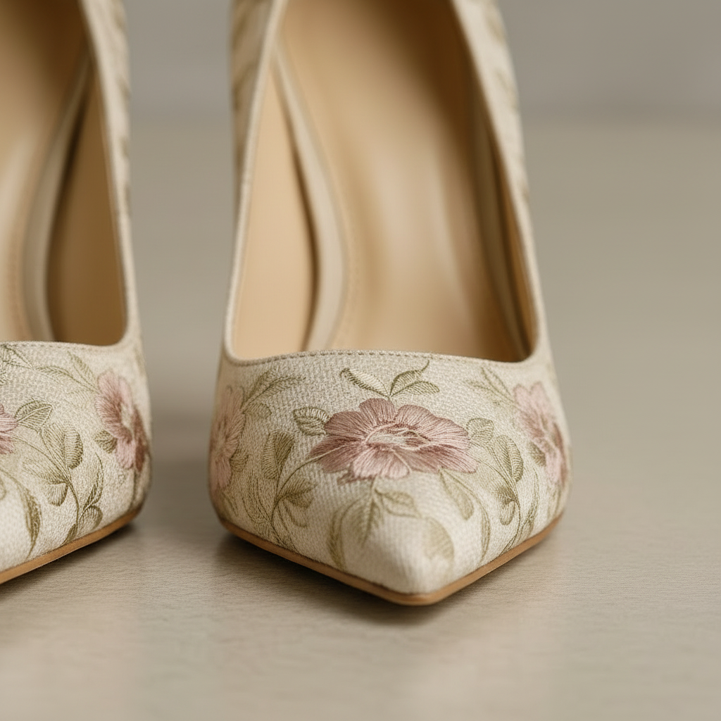Beige Jacquard High Heels