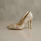 Beige Jacquard High Heels