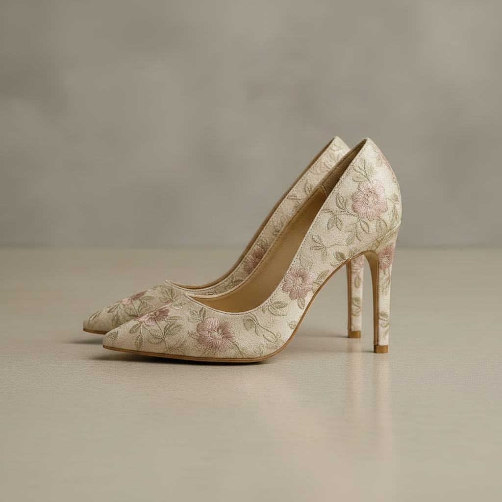 Beige Jacquard High Heels